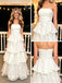 White Iridescent Ruffled Tiered Strapless A-Line Party Long Gown,PDS118614