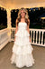 White Iridescent Ruffled Tiered Strapless A-Line Party Long Gown,PDS118614