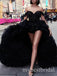 Black Off  Shoulder Sleeveless High Low A-line Long Prom Dress,PDS11688