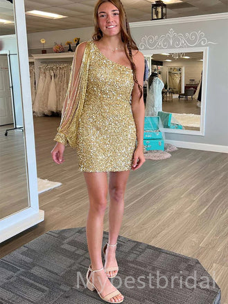 Elegant One shoulder Sleeveless Sheath Short Mini Homecoming Dress,  HDS0147