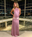 Mauve Satin Halter Cutout Sleeveless Long Formal Party Dress,PDS118616