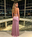 Mauve Satin Halter Cutout Sleeveless Long Formal Party Dress,PDS118616