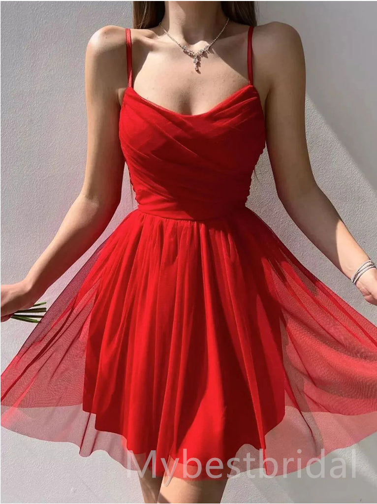 Red Sexy V-neck Sleeveless A-line Short Mini Homecoming Dress,  HDS0164