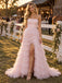 Dreamy Strapless Pleated Tulle Tiered Slit Long Bridesmaid Dress,PDS118715