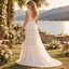 Boho V Neck Lace Trim Tiered Tulle A Line Wedding Dress For Outdoor Wedding, WD0403