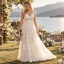 Boho V Neck Lace Trim Tiered Tulle A Line Wedding Dress For Outdoor Wedding, WD0403