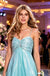 Sparkly Cyan Spaghetti Strap Ruched High Slit Flowy Prom Gown,PDS118544