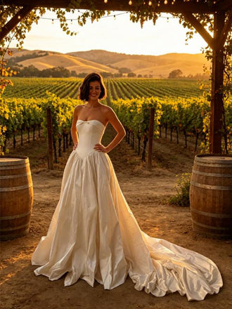 Stunning Sweetheart Strapless Satin A-Line Floor Length Long Wedding Dresses, WD0367
