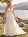 Boho V Neck Lace Trim Tiered Tulle A Line Wedding Dress For Outdoor Wedding, WD0403