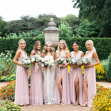 Sexy V-neck Sleeveless Side slit A-line Bridesmaid Dressess, BDS0332