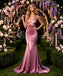 Dusty Purple Satin Deep V Sleeveless Mermaid Long Prom Evening Dress,PDS118607