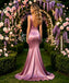 Dusty Purple Satin Deep V Sleeveless Mermaid Long Prom Evening Dress,PDS118607