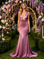 Dusty Purple Satin Deep V Sleeveless Mermaid Long Prom Evening Dress,PDS118607