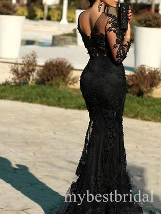 Sexy Black Sweetheart Long Sleeves Mermaid Long Prom Dress,PDS11693