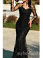 Sexy Black Sweetheart Long Sleeves Mermaid Long Prom Dress,PDS11693