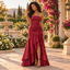 Elegant Strapless Chiffon Ruched Ruffled High Slit Mermaid Formal Dress,PDS118718