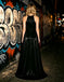 Black Draped Flowy Satin Halter High Slit A-Line Long Prom Dress,PDS118619