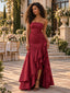 Elegant Strapless Chiffon Ruched Ruffled High Slit Mermaid Formal Dress,PDS118718