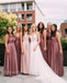 Mismatched Elegant V-neck Sleeveless A-line Bridesmaid Dressess, BDS0328