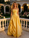 Golden Shimmer Metallic Spaghetti Strap Ruched A-Line Long Prom Dress,PDS118620