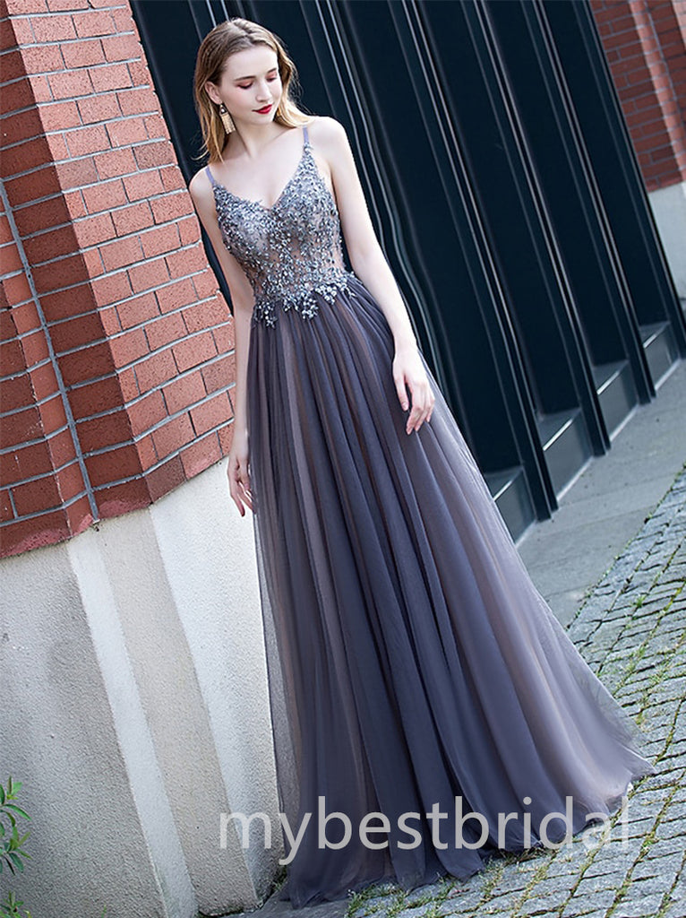 Elegant V-neck Sleeveless A-line Long Prom Dress,PDS11671