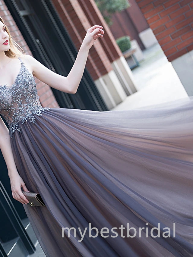 Elegant V-neck Sleeveless A-line Long Prom Dress,PDS11671