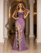Purple 3D Butterfly Applique Glitter Tulle Mermaid Slit Evening Dress,PDS118621