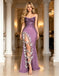 Purple 3D Butterfly Applique Glitter Tulle Mermaid Slit Evening Dress,PDS118621