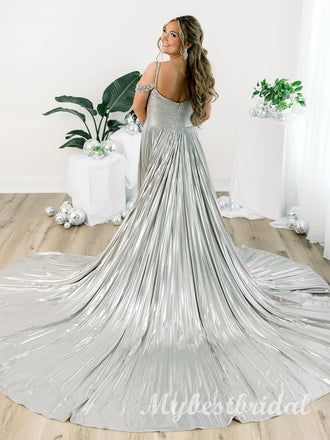 Sparkly Off Shoulder Sweetheart Sleeveless A-line Long Prom Dress,PDS11739