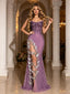 Purple 3D Butterfly Applique Glitter Tulle Mermaid Slit Evening Dress,PDS118621