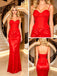 Red Smooth Satin Spaghetti Strap Corset Mermaid Long Prom Dress,PDS118623