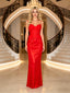 Red Smooth Satin Spaghetti Strap Corset Mermaid Long Prom Dress,PDS118623