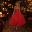 Bold Strapless Sleeveless Poplin Flared Midi Cocktail Party Dress,PDS118723