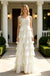 White Ruffle Flowy Chiffon Floral Tie Strap Tiered A-Line Long Evening Gown,PDS118625