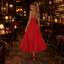 Bold Strapless Sleeveless Poplin Flared Midi Cocktail Party Dress,PDS118723