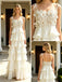White Ruffle Flowy Chiffon Floral Tie Strap Tiered A-Line Long Evening Gown,PDS118625