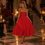 Bold Strapless Sleeveless Poplin Flared Midi Cocktail Party Dress,PDS118723
