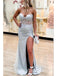 Sliver Sparkly Sweetheart Sleeveless Side Slit Mermaid Long Prom Dress,PDS11685