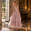 Vintage Halter Polka Dot Tulle Tiered A-Line Long Prom Dress,PDS118724