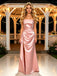 Blush Pink Luxury Satin Strapless Ruched Slit Mermaid Long Prom Dress,PDS118624