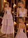 Vintage Halter Polka Dot Tulle Tiered A-Line Long Prom Dress,PDS118724