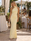 Sophisticated Halter Satin Ruched Mermaid Long Bridesmaid Dress,PDS118725