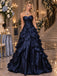 Regal Navy Sweetheart Ruffled Satin Ballgown Formal Dress,PDS118545