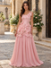 Pretty Pink Square Neck 3D Floral Chiffon A Line Prom Dress,PDS118816