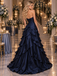 Regal Navy Sweetheart Ruffled Satin Ballgown Formal Dress,PDS118545