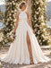 Glam Halter High Neck Satin A Line Wedding Dress With High Slit, WD0404