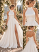 Glam Halter High Neck Satin A Line Wedding Dress With High Slit, WD0404