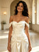 Luxury Off Shoulder Pleats Sleeveless Satin A-Line Floor Length Wedding Dresses, WD0386