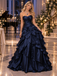 Regal Navy Sweetheart Ruffled Satin Ballgown Formal Dress,PDS118545