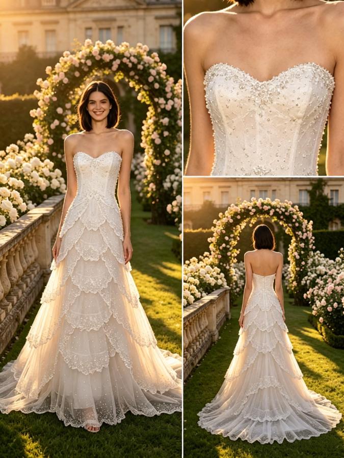 Pretty Sweetheart Strapless Tulle A-Line Floor Length Long Wedding Dresses, WD0368